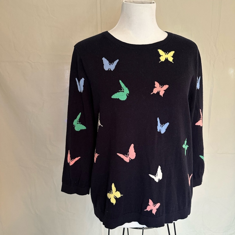 Black Butterfly-Print Women's Sweater